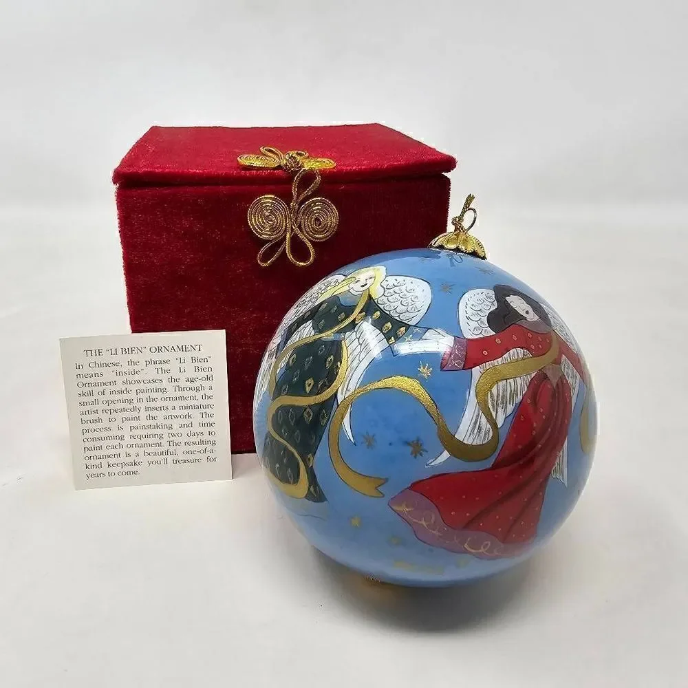 PIER ONE LI BIEN REVERSE HAND PAINTED GLASS CHRISTMAS ANGELS 2001 ORNAMENT 3.5